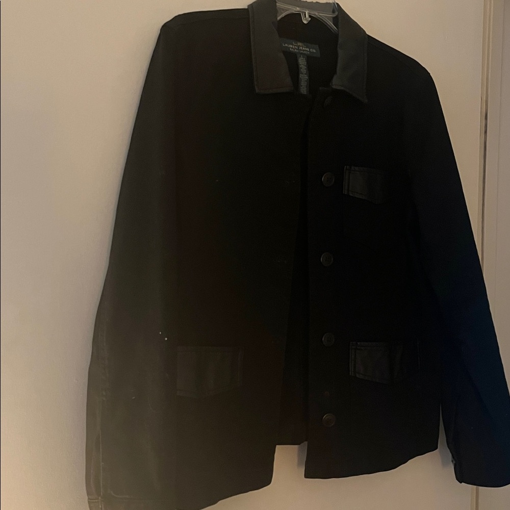 Ralph Lauren Black Denim Jacket With Leather Trim